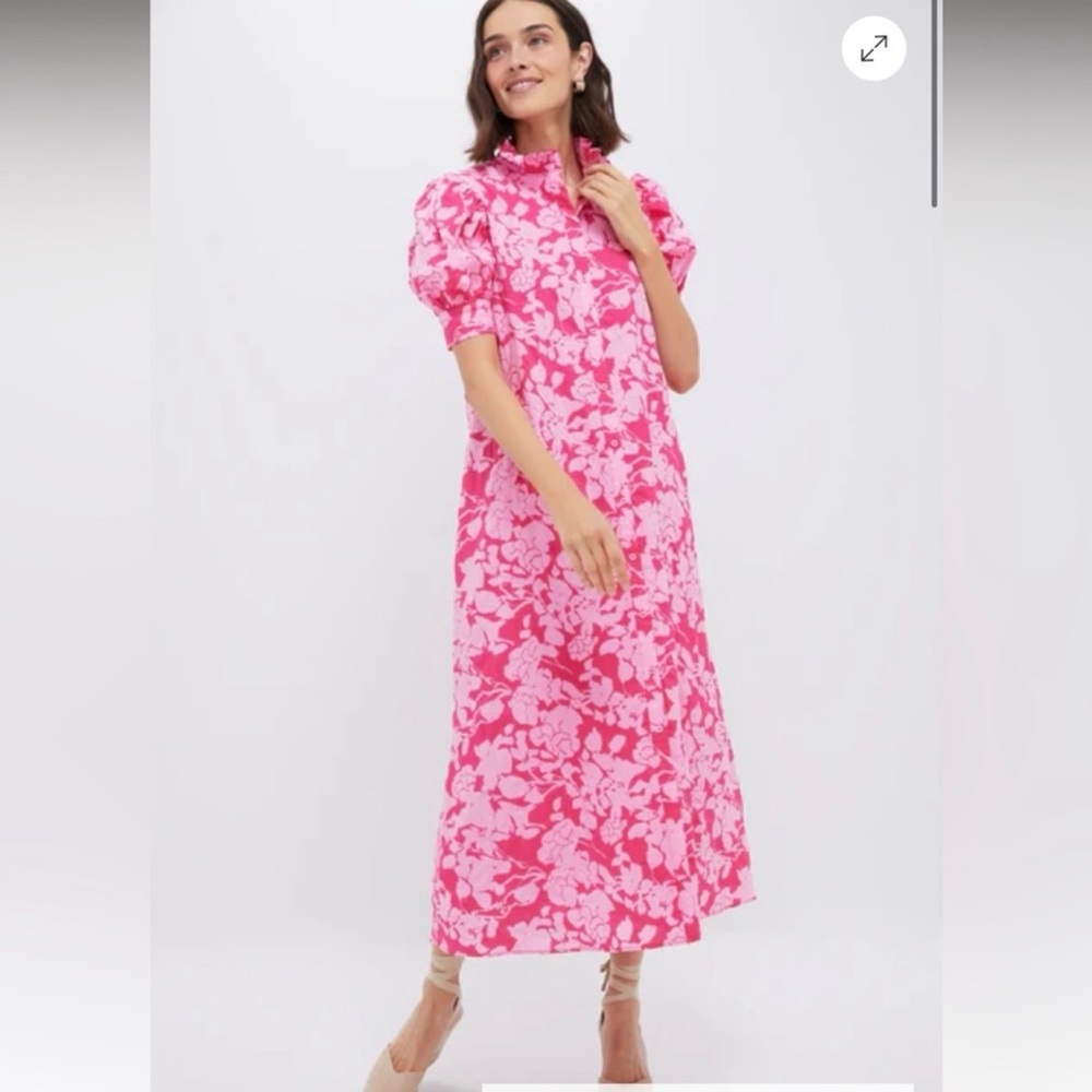 Pink Floral Maxi Dress with Puff Sleeves